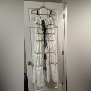 White Spaghetti Strap Tiered Dress with Black Bow Accents